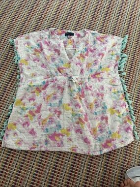 Andy & Evan White Swim Cover-Up with Pink, Yellow & Blue Print